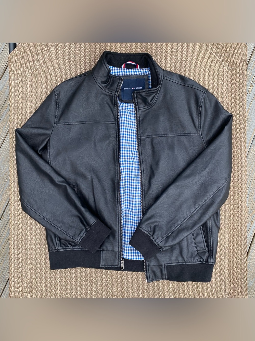 Tommy Hilfiger Men's Smooth Lamb Faux Leather Bomber Jacket L